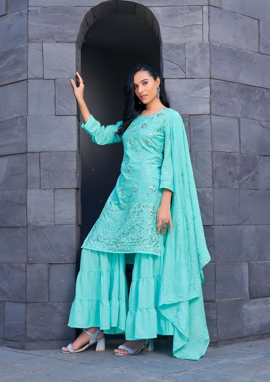 Anieya-Kavya Vol-1-Georgette-Mirror Work-Kurti-Sharara-Dupatta-1004